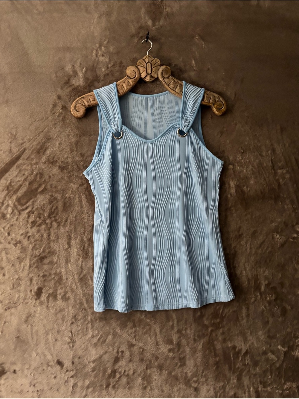 Women’s Tank Top Light Blue Pleated Ring-Detail Size M